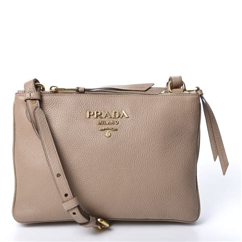 PRADA Vitello Daino Double Zip Crossbody Bag Black